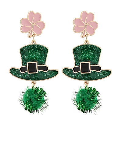 Leprechaun Hat & Pom Earrings