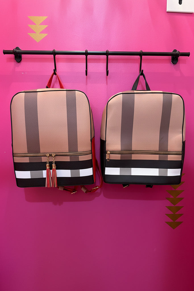 Vegan Leather Plaid Backpack - Fits 13" Laptop