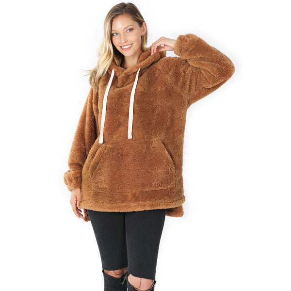 Hooded Faux Fur with Kangaroo Pocket Pullover - 3 Colors!
