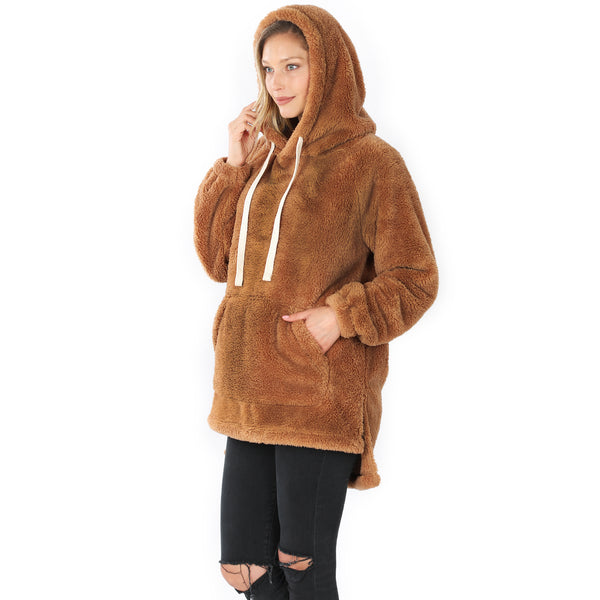 Hooded Faux Fur with Kangaroo Pocket Pullover - 3 Colors!