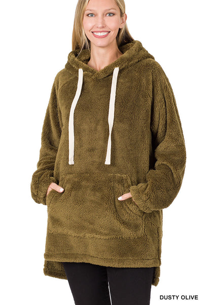 Hooded Faux Fur with Kangaroo Pocket Pullover - 3 Colors!