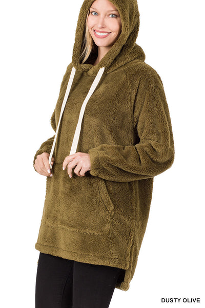 Hooded Faux Fur with Kangaroo Pocket Pullover - 3 Colors!
