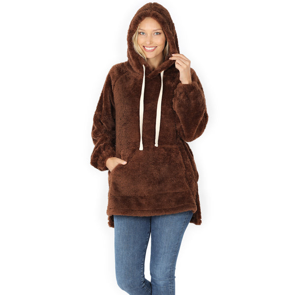 Hooded Faux Fur with Kangaroo Pocket Pullover - 3 Colors!
