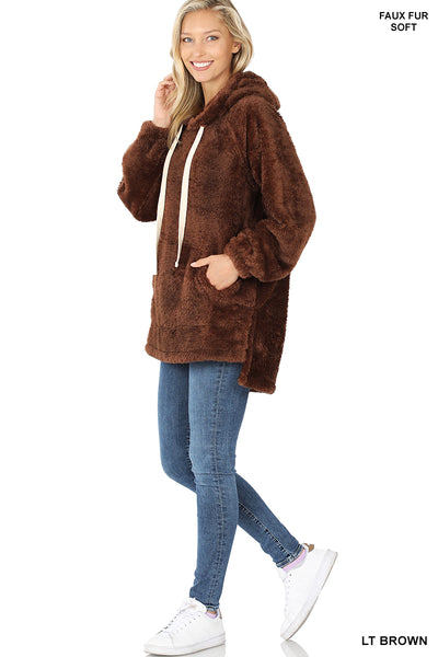 Hooded Faux Fur with Kangaroo Pocket Pullover - 3 Colors!