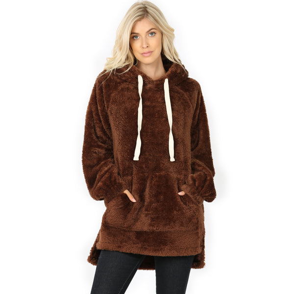 Hooded Faux Fur with Kangaroo Pocket Pullover - 3 Colors!