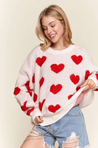 White Fluffy Heart Sweater