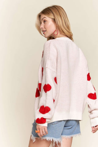 White Fluffy Heart Sweater
