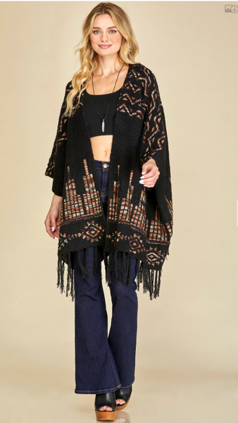 Black Aztec print poncho