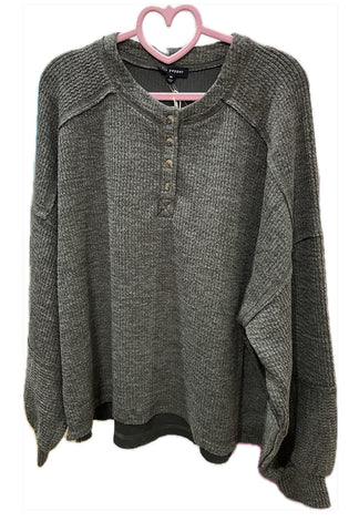 Ribbed Knit Henley Top