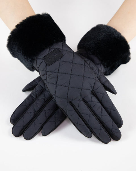 Quilted Texture Faux Fur Cuff Gloves - Multiple Colors