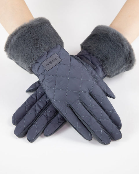 Quilted Texture Faux Fur Cuff Gloves - Multiple Colors
