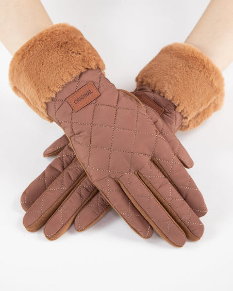 Quilted Texture Faux Fur Cuff Gloves - Multiple Colors