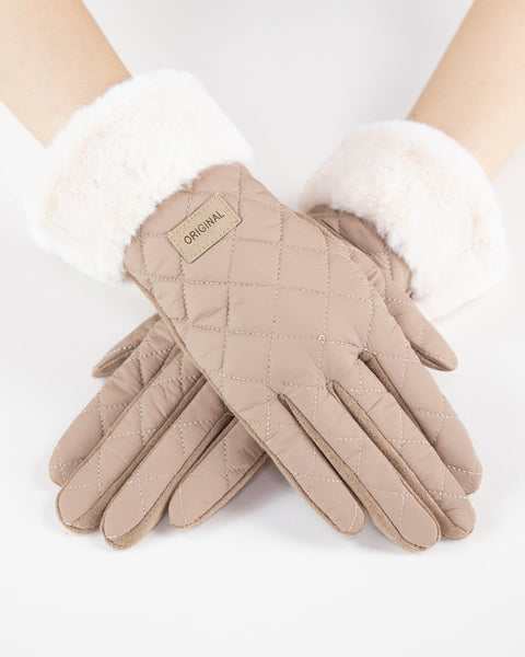 Quilted Texture Faux Fur Cuff Gloves - Multiple Colors