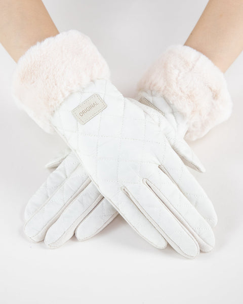 Quilted Texture Faux Fur Cuff Gloves - Multiple Colors