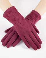 Rhinestone Vegan Suede Touchscreen Gloves - Multiple Colors