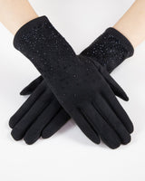 Rhinestone Vegan Suede Touchscreen Gloves - Multiple Colors