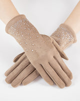 Rhinestone Vegan Suede Touchscreen Gloves - Multiple Colors
