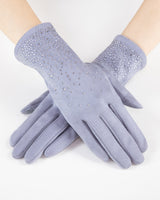 Rhinestone Vegan Suede Touchscreen Gloves - Multiple Colors