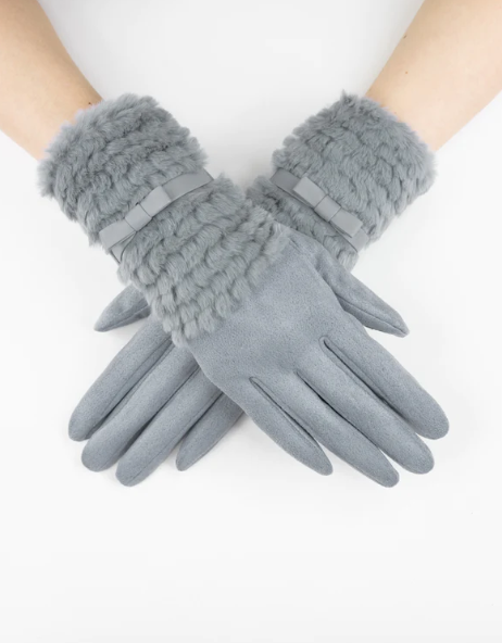 Comfy Gloves with Fuzzy Faux Fur and Ribbon Detail