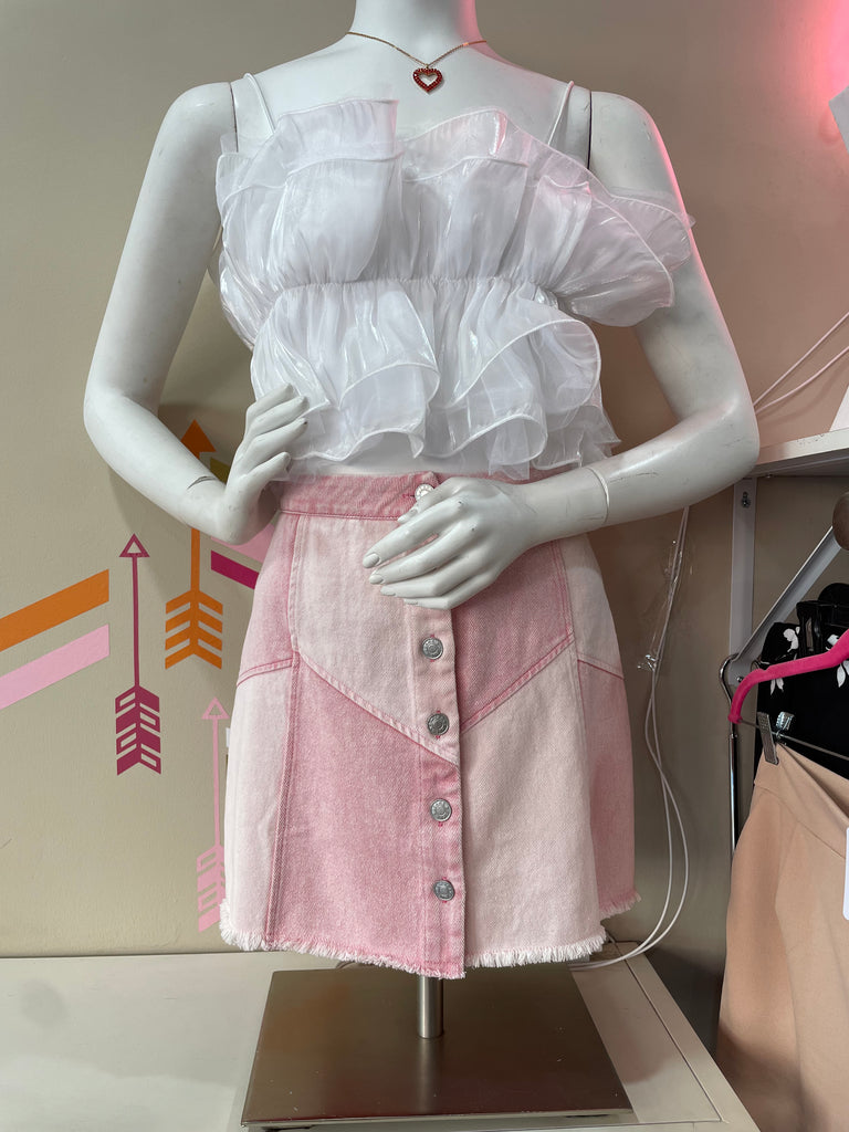 Pink Patch Denim Skirt