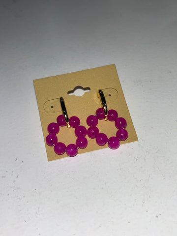 Pink Beaded Circle Earrings