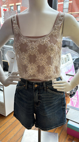POL Beaded Cropped Top