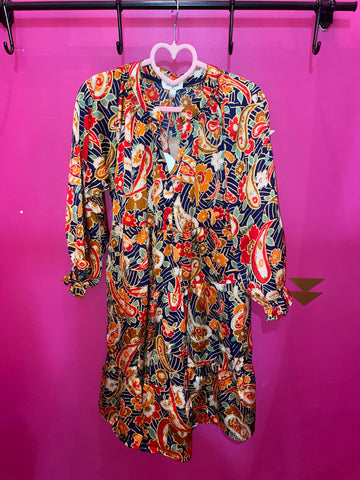 Navy Floral Printed Flowy Dress