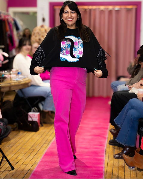 Sequin Boots Fun Fringe Sweatshirt