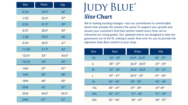 Judy Blue Size Chart