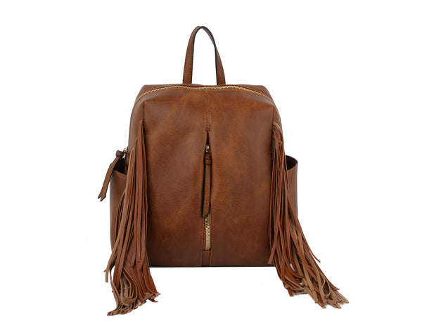 Vegan Leather Convertible Fringe Backpack/Crossbody