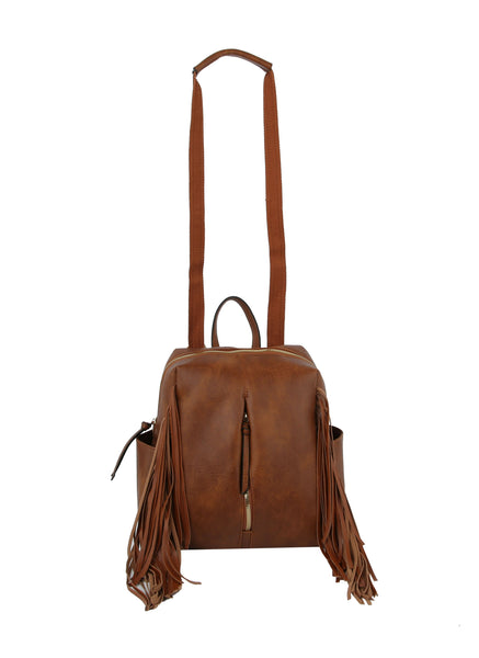 Vegan Leather Convertible Fringe Backpack/Crossbody
