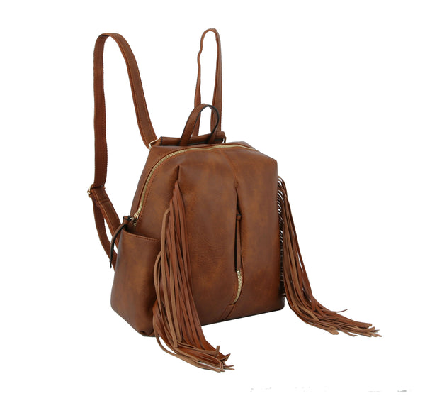 Vegan Leather Convertible Fringe Backpack/Crossbody