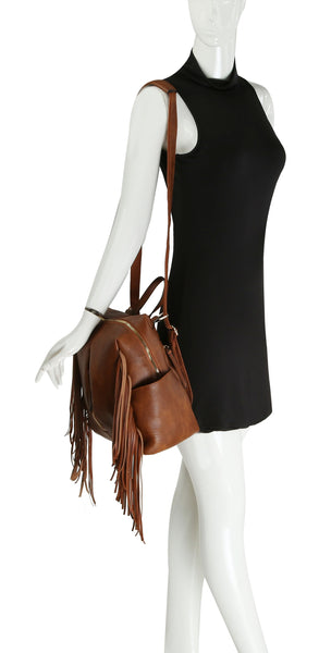 Vegan Leather Convertible Fringe Backpack/Crossbody