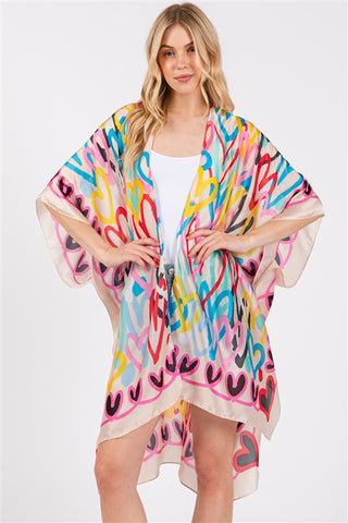 Multi Color Satin Heart Kimono