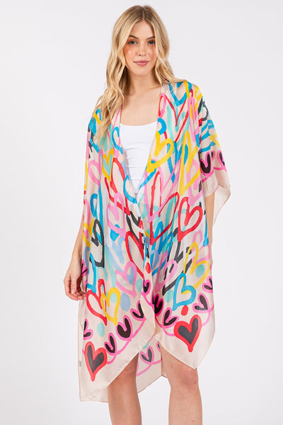Multi Color Satin Heart Kimono