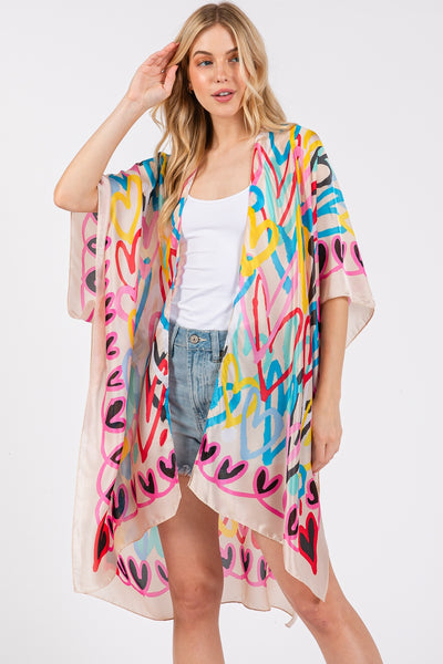 Multi Color Satin Heart Kimono