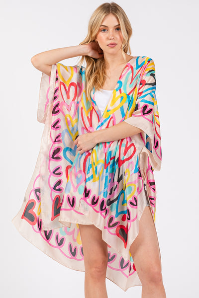 Multi Color Satin Heart Kimono