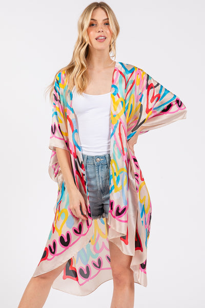 Multi Color Satin Heart Kimono