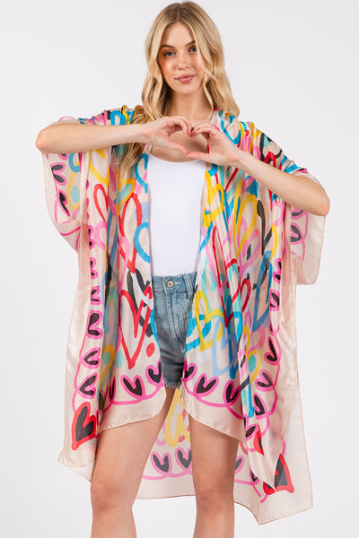 Multi Color Satin Heart Kimono