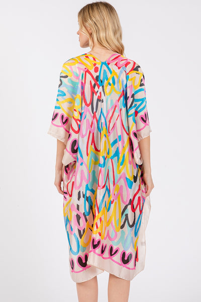 Multi Color Satin Heart Kimono