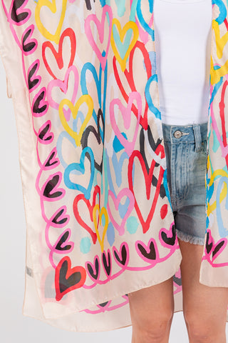 Multi Color Satin Heart Kimono