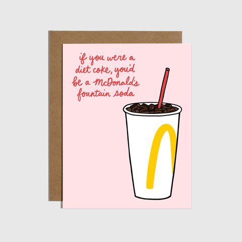 Greeting card with McDonald's-themed illustration and humorous text on a pink background