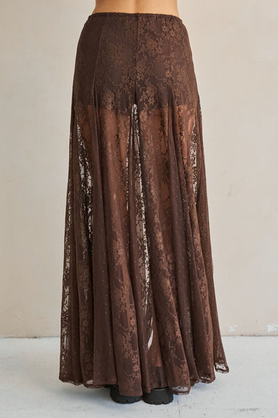 Brown lace skirt on a plain background