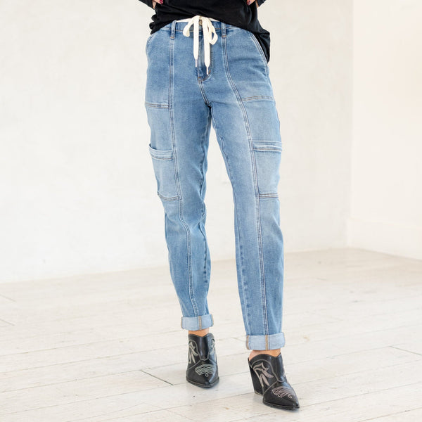 Judy Blue Cuffed Cargo Jeans With Drawstring