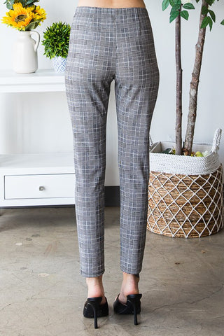 Plaid Straight Leg Pants with Front Slit