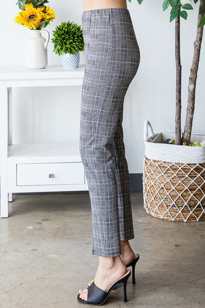 Plaid Straight Leg Pants with Front Slit