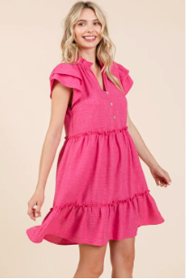 Fuchsia Tiered Mini Dress