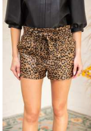 Animal Print Vegan Leather Shorts With Tie