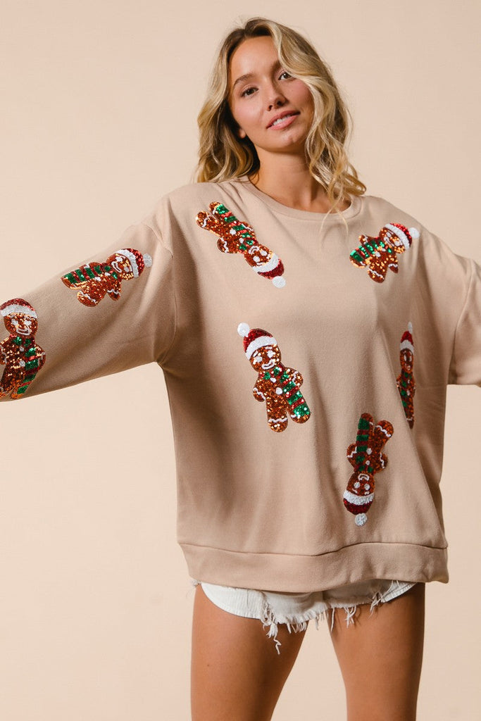 Sequin Gingerbread Man Pullover 
