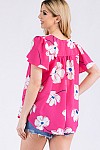 Hot Pink Square Neck Flutter Blouse